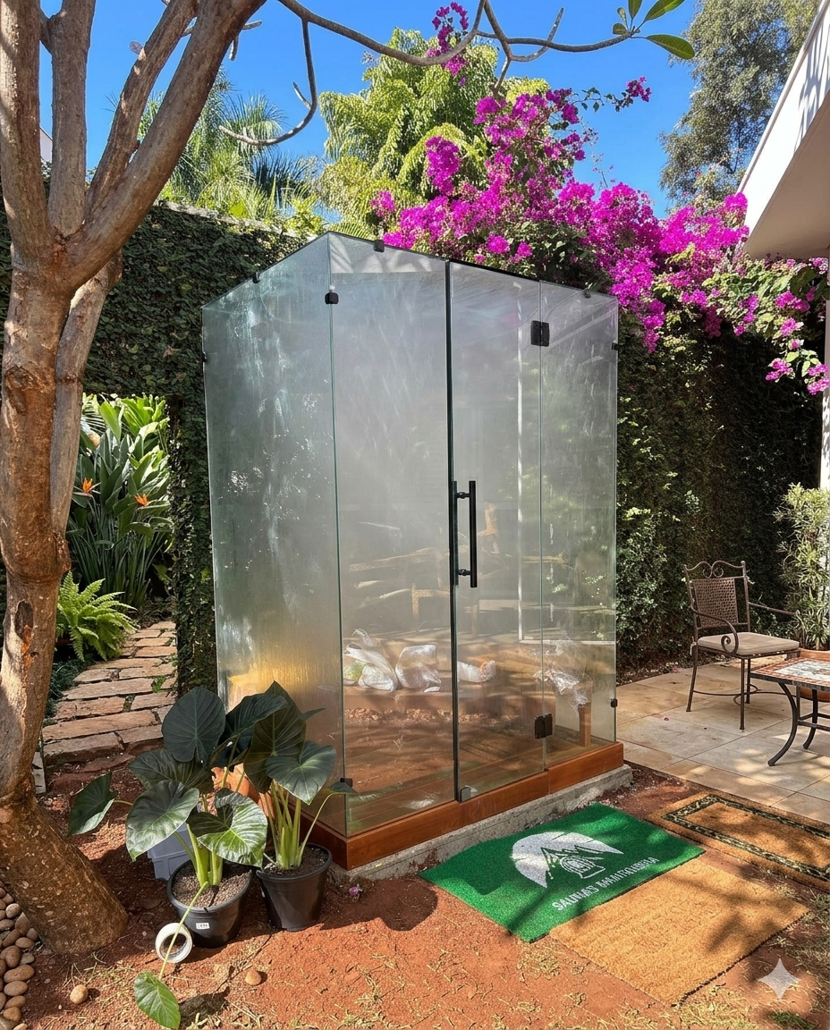 Sauna mini de vidro 2 a 3 lugares com gerador a vapor 6 kW